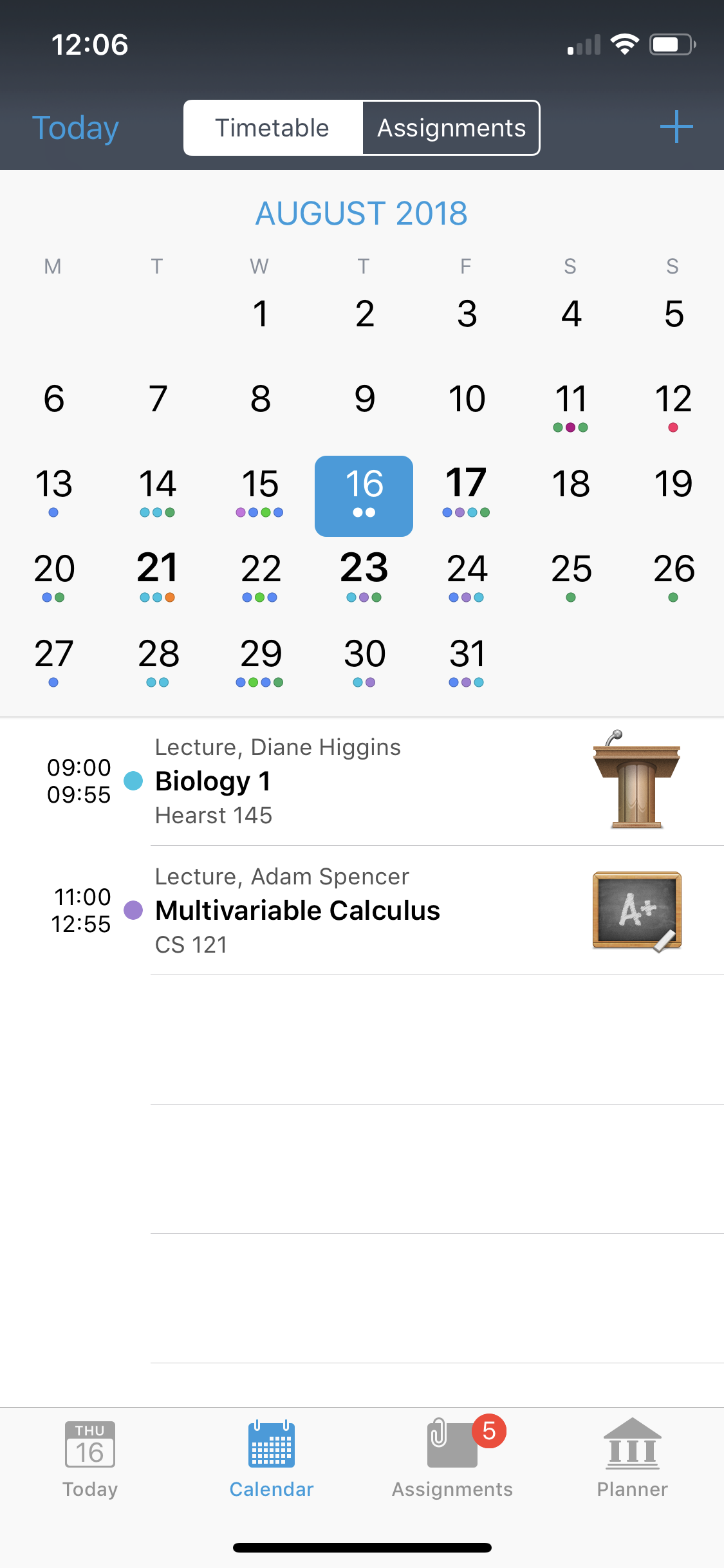 iStudiez Pro iPhone Kalender Screenshot 
