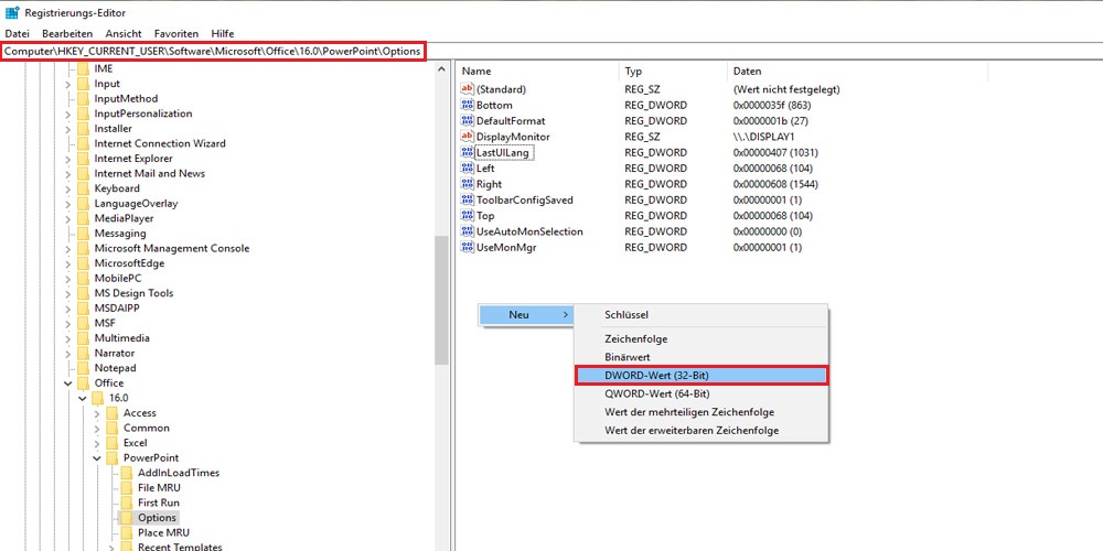 Windows Registry add DWord